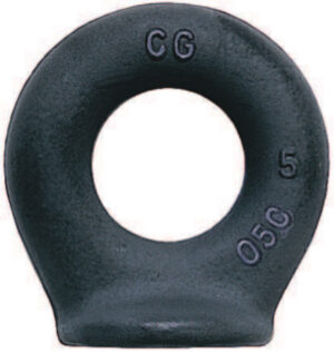 Heavy-duty black lifting eye bolt with CG 05C-5 markings for secure hoisting applications.