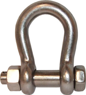 Galvanized steel shackle isolated on white, suitable for industrial and marine use.