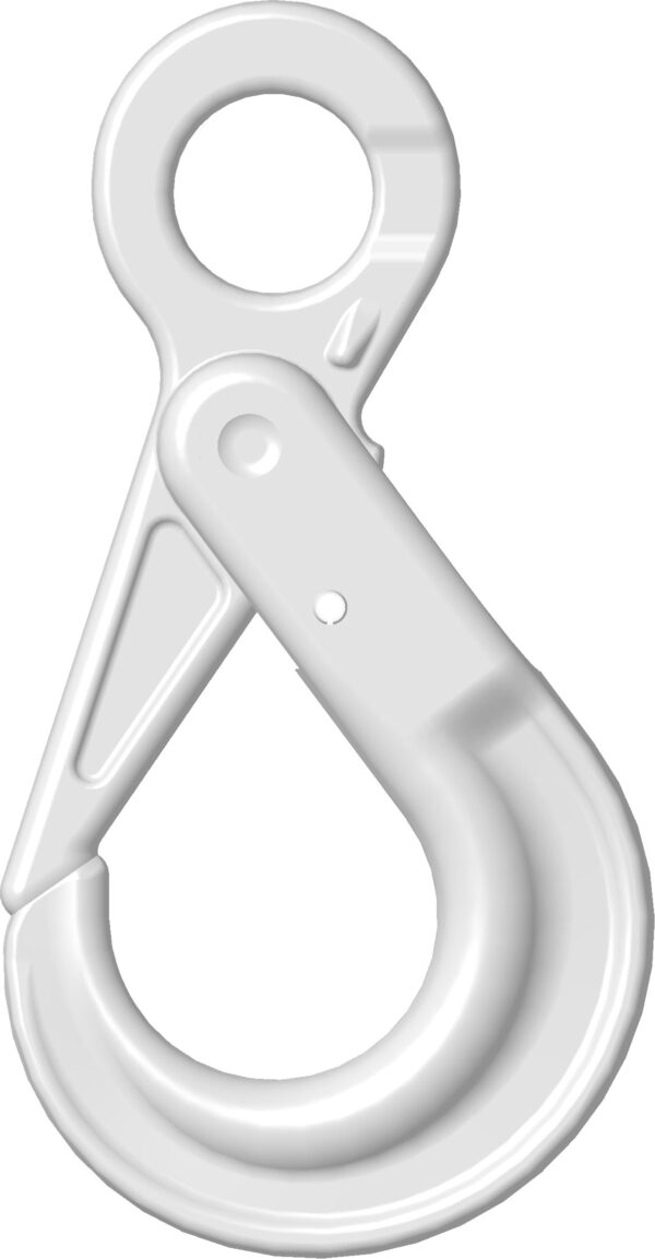 Metal carabiner clip for secure fastening, isolated on a white background.