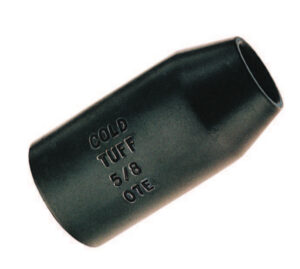Black pipe reducer labeled Cold Tuff 5/8 O.D. for durable industrial applications.