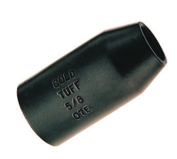 Black pipe reducer labeled Cold Tuff 5/8 O.D. for durable industrial applications.
