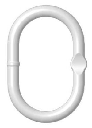 White oval carabiner clip isolated on white background, used for climbing and securing gear.