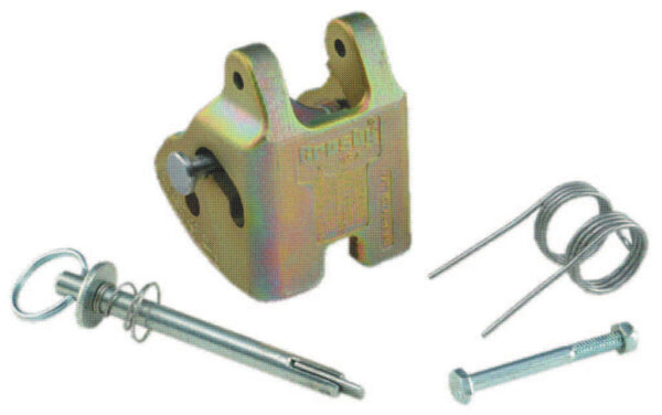 Heavy-duty lock and mechanism parts with metal pins and springs for secure equipment assembly.