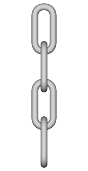 Vertical silver chain link emoji on white background, symbolizing connection and strength in digital content.