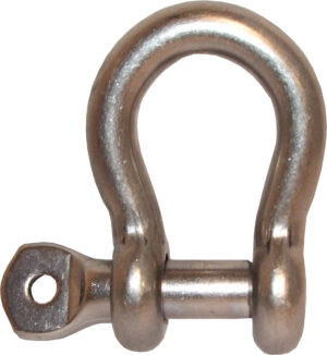 Steel bow shackle with screw pin for secure rigging and lifting jobs.
