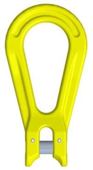 Yellow rigging master link for lifting and heavy-duty applications.