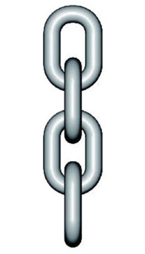 Illustration of a metal chain with three interlocking oval links, symbolizing connection or strength.