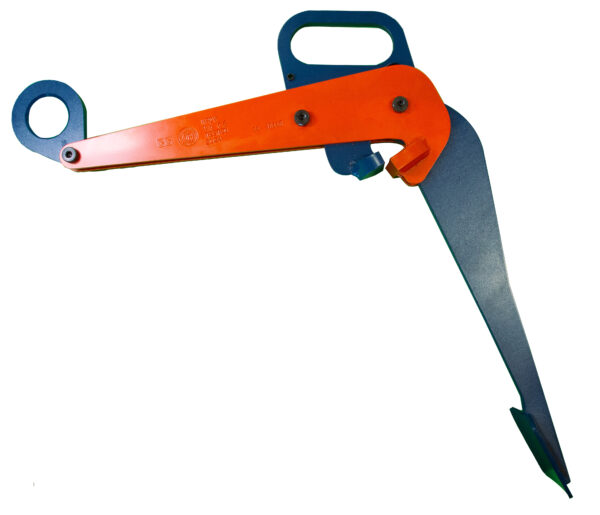 Orange and blue industrial lever tool with rounded and pointed ends on a white background.