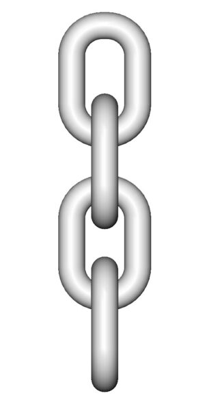 Illustration of three metal chain links connected vertically, symbolizing strength and connection.