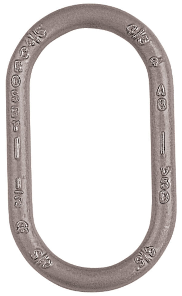 Heavy-duty steel master link for lifting and rigging applications, showcasing strength and durability.
