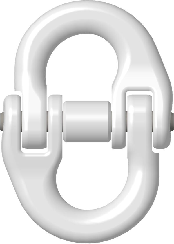 White chain link illustration with a detailed connector, symbolizing strength and connection.