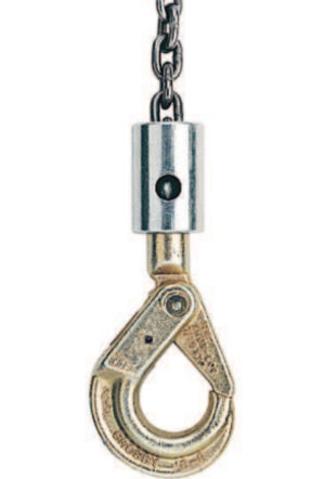 Metal chain with a secure hook attachment, ideal for heavy-duty lifting and industrial use.