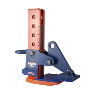 Industrial lifting jack with adjustable height, blue and red design, used for heavy-duty lifting and support tasks.