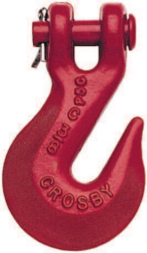Red Crosby lifting hook for secure rigging and heavy-duty lifting applications.