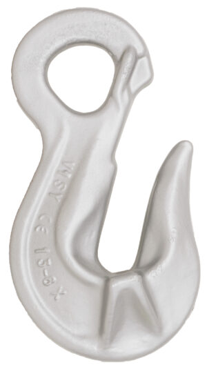 Heavy-duty silver slip hook with safety latch, ideal for secure lifting and rigging applications.