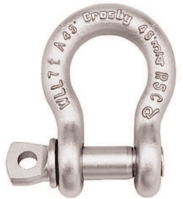 Steel shackle with pin, featuring Crosby and WLL 7t engravings, for industrial lifting and rigging.
